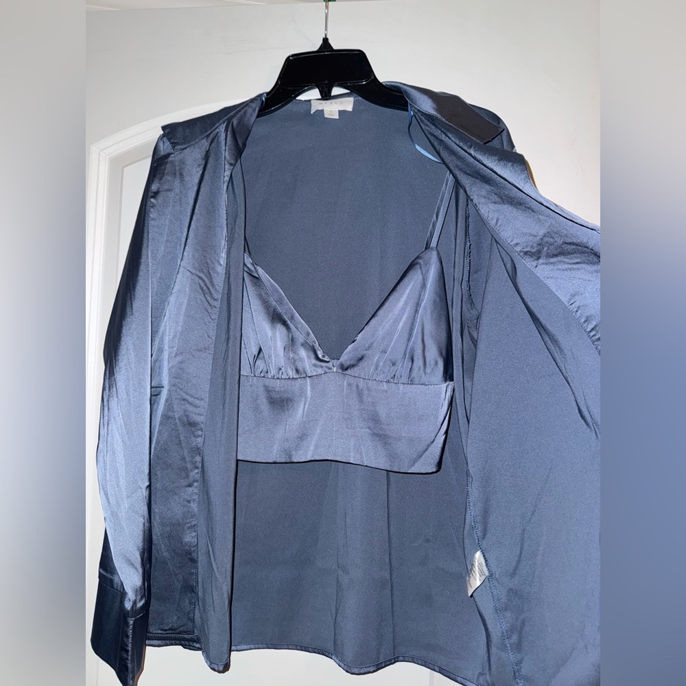 Sleek Satin Two-Piece Set in Blue